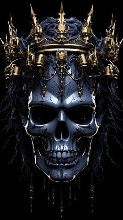 Regal Metallic Gothic Skull with Gold Crown Phone Wallpaper