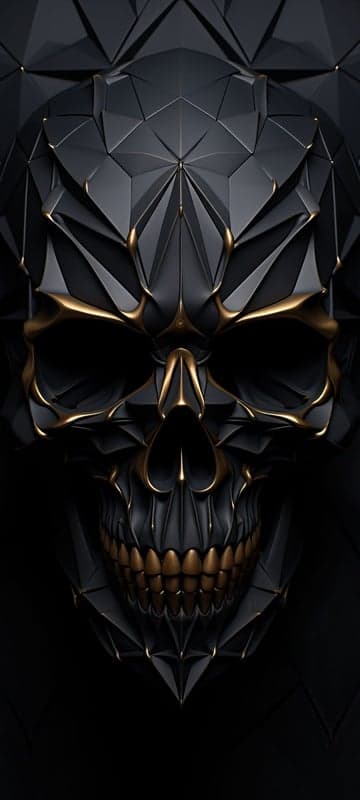 Abstract Black and Gold Geometric Skull Art