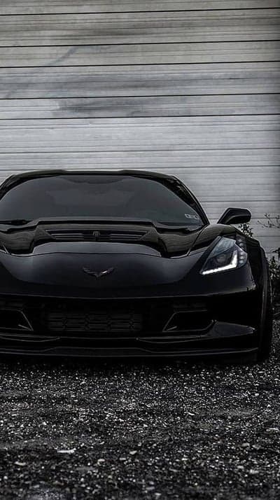 Black Corvette Z06 Front View Garage Photo