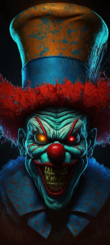 Scary Evil Clown with Glowing Eyes and Grinning Mouth
