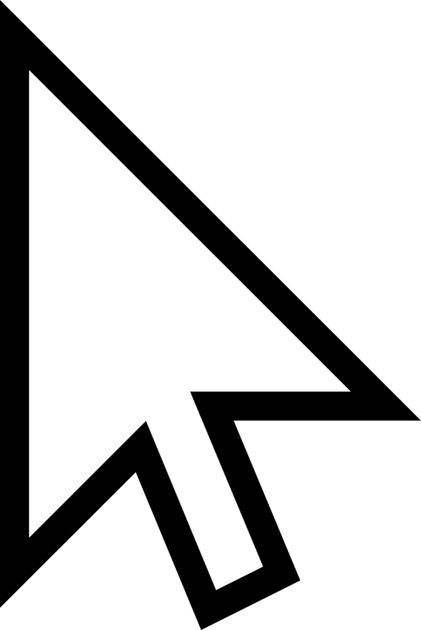 White cursor icon pointing diagonally upward with a sharp angular tip and a subtle black perimeter outline.