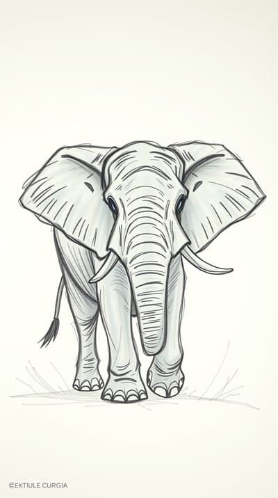 Realistic Elephant Illustration with Tusks and Big Ears