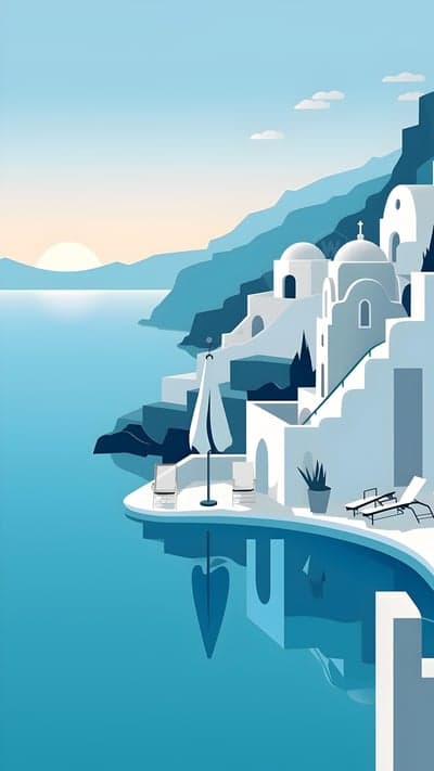 Santorini Infinity Pool Sunset View Tablet Wallpaper