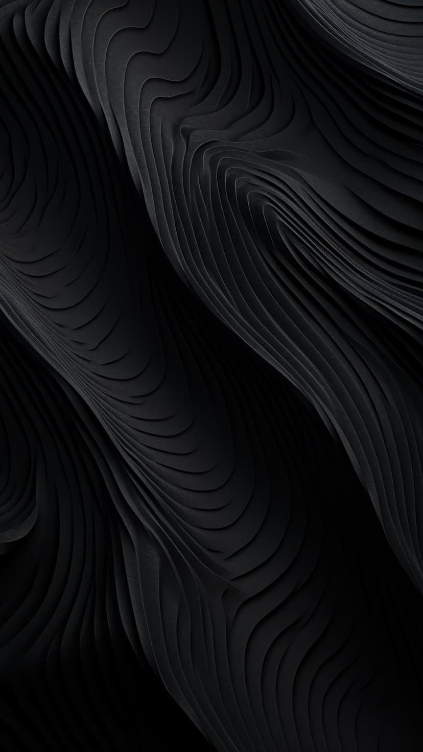 Layered dark gray and black fluid waves with soft highlights and deep shadows create a sense of flowing depth.
