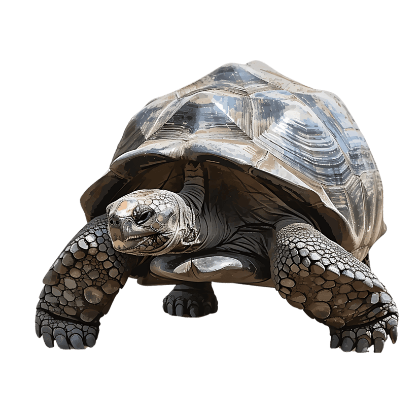 Giant tortoise featuring highly detailed wrinkled skin and a textured shell isolated on a solid black background.