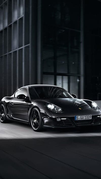 Black Porsche Cayman S Night City Mobile Wallpaper