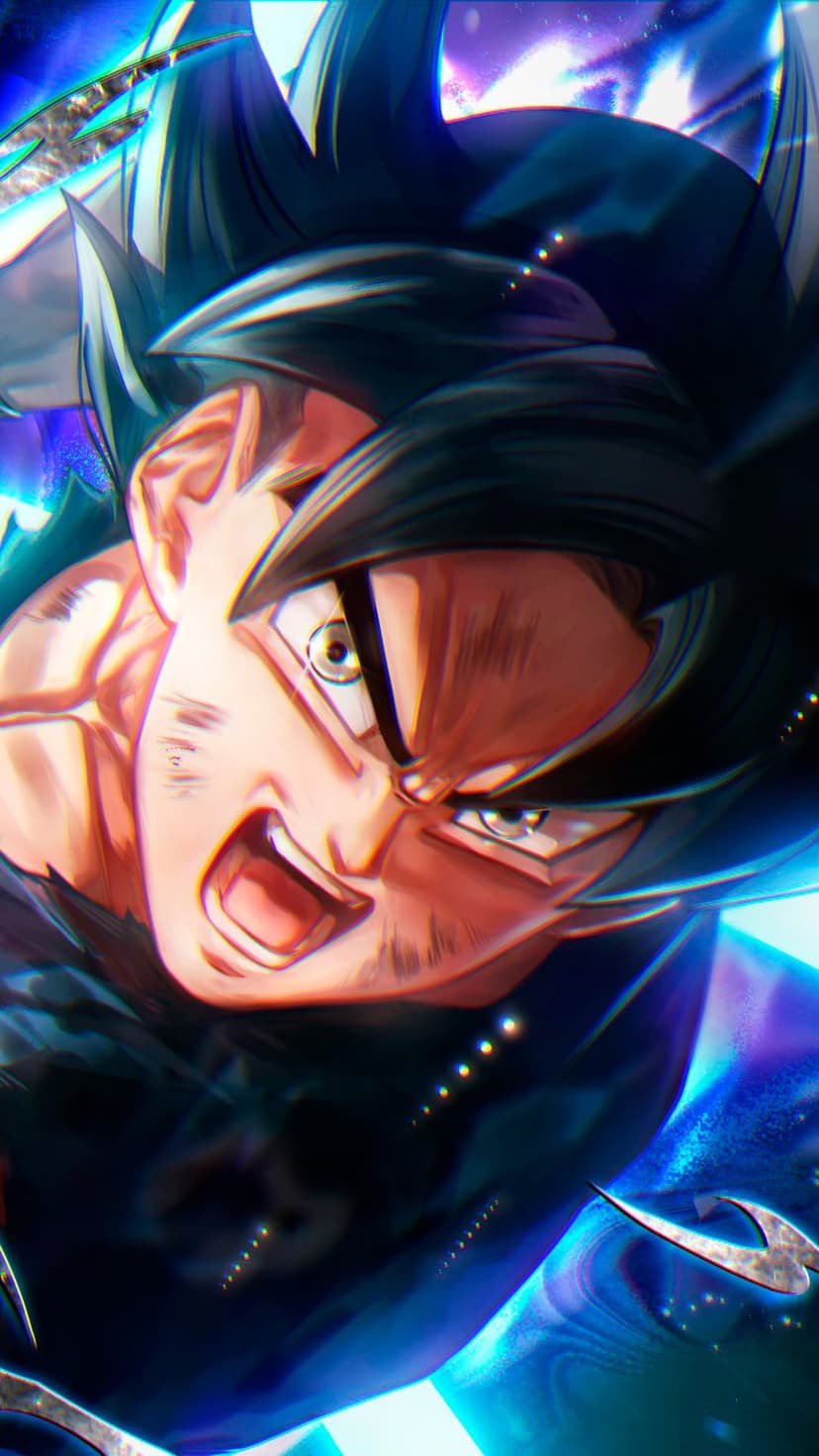 Goku Black roars with pink hair and glowing eyes amidst purple energy sparks in a high-contrast close-up.