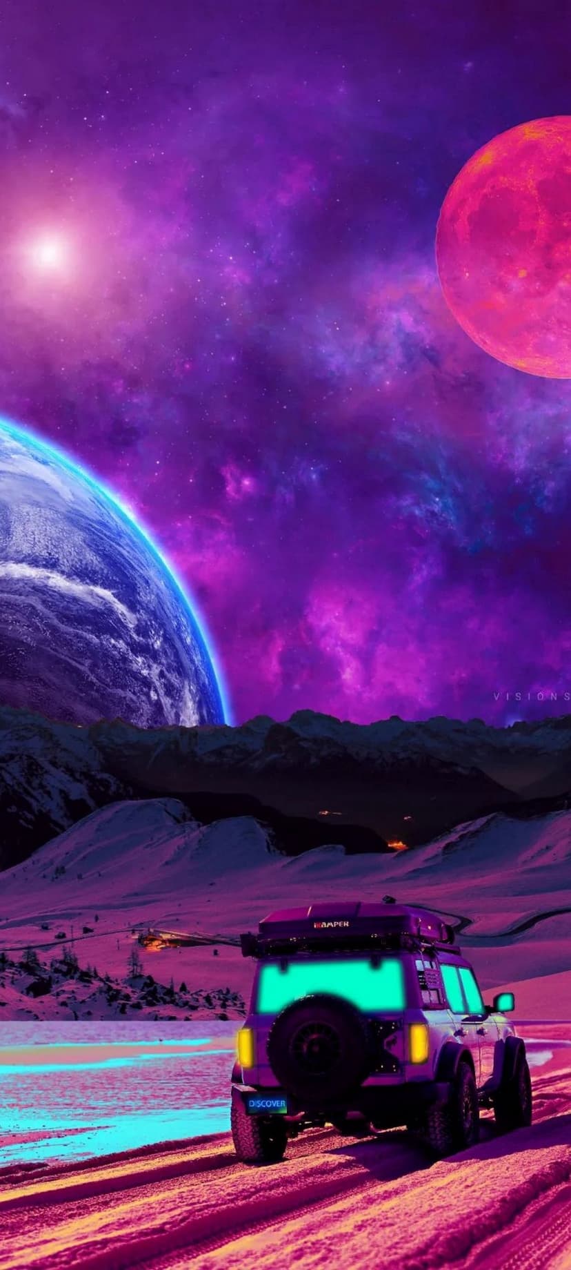 Cosmic Off-Road SUV Alien Landscape Mobile Wallpaper