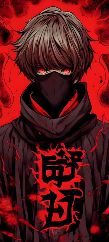 Anime Ninja with Red Eyes and Kanji