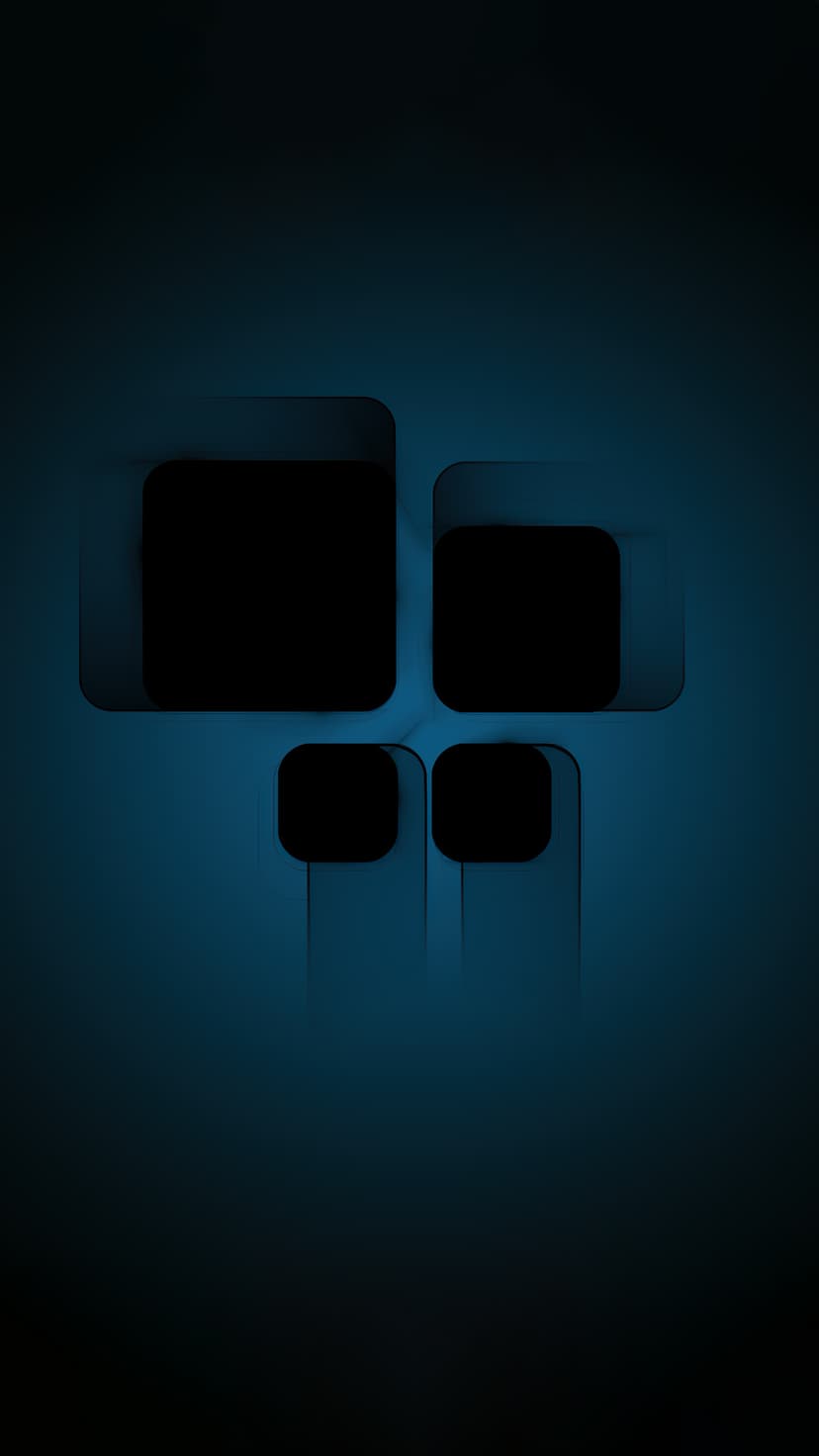 Four rounded black squares recessed into a dark blue gradient surface featuring soft shadows and 3D depth.