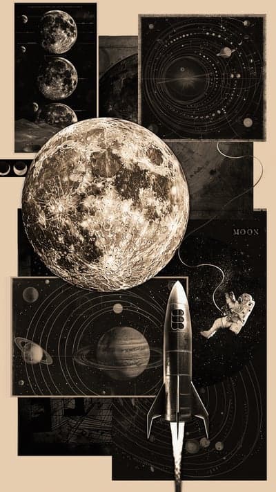 Retro Space Collage: Moon, Planets, Rocket & Astronaut
