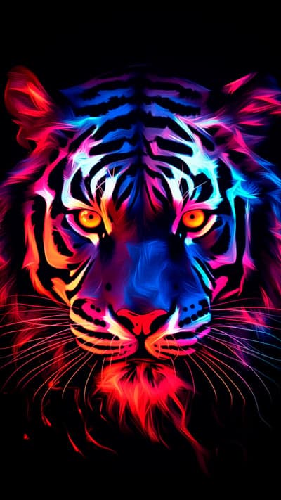 Neon Tiger Face Portrait Abstract Art