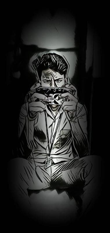 Man Playing Harmonica with Intense Expression