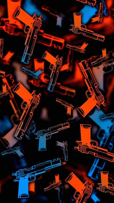Neon Outline Handguns on Dark Abstract Background