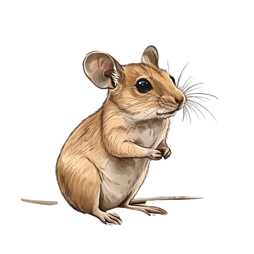 Desert mouse rodent digital illustration with detailed brown fur and large ears sitting on a black background.