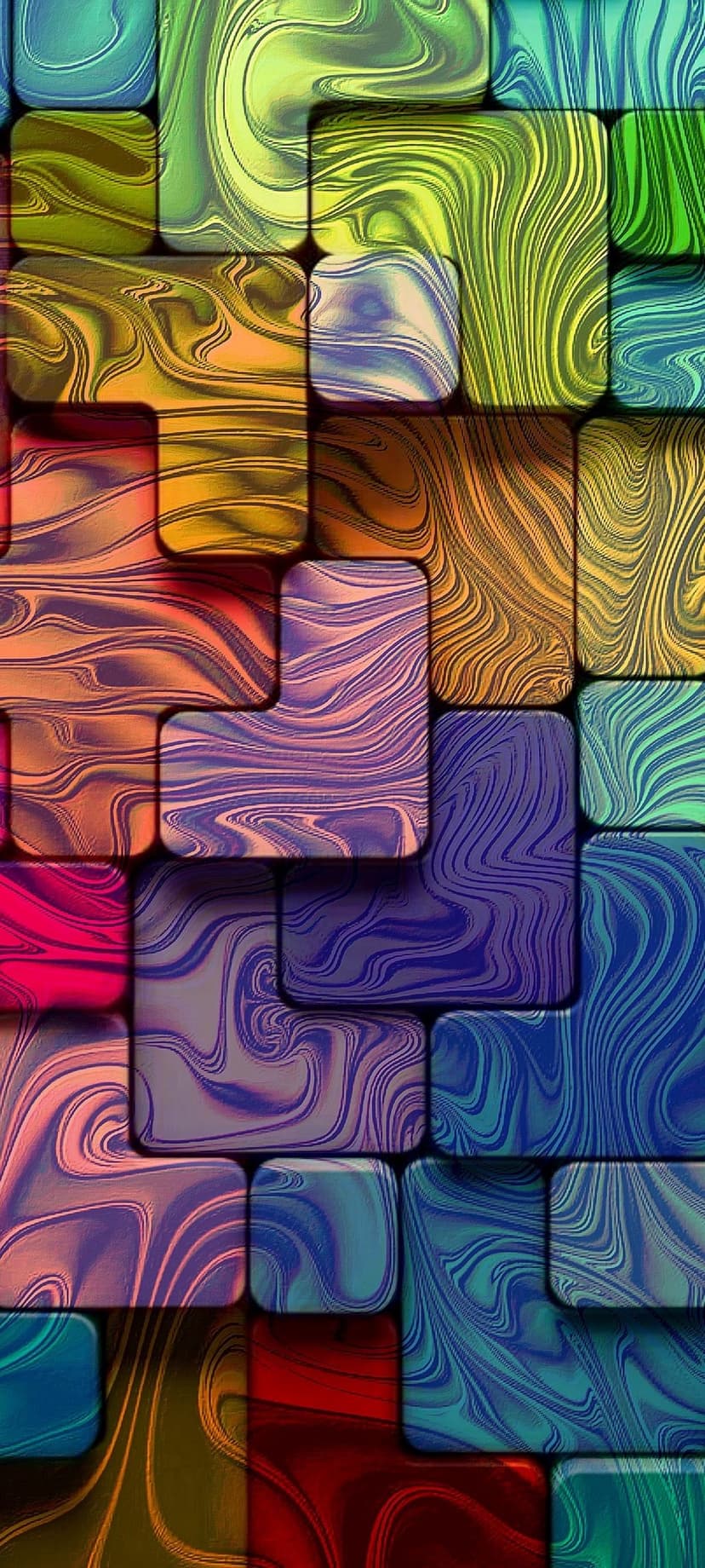 Rounded cubes with swirling rainbow marble textures create a dense mosaic in this high-resolution backdrop.