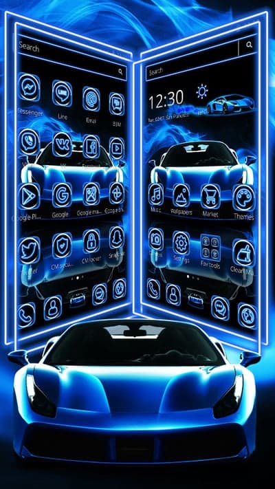 Neon Blue Cyberpunk Hypercar Mobile Wallpaper