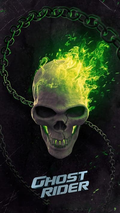 Ghost Rider Skull Fiery Head and Chains Dark Poster
