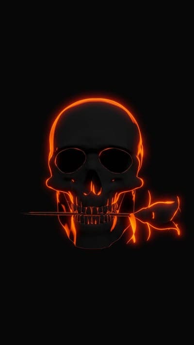 Neon Orange Glowing Skull and Rose Mobile Wallpaper