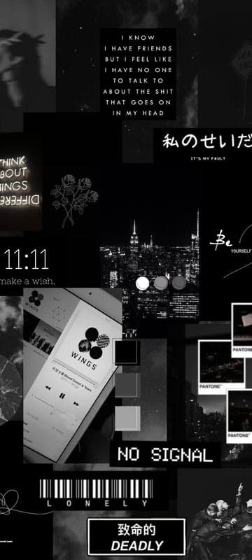 Dark Aesthetic Collage with Quotes and Cityscape