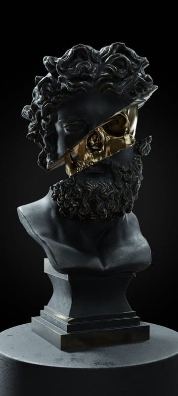 Surreal Golden Skull Bust Fragmented Sculpture