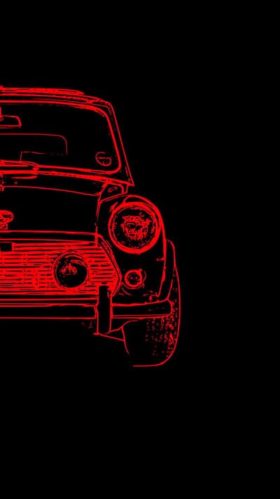 Minimalist Red Mini Cooper Neon Outline Phone Wallpaper
