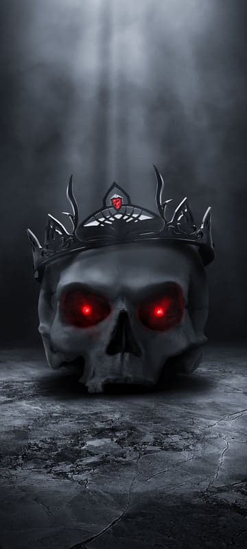 Skull with Crown and Glowing Red Eyes