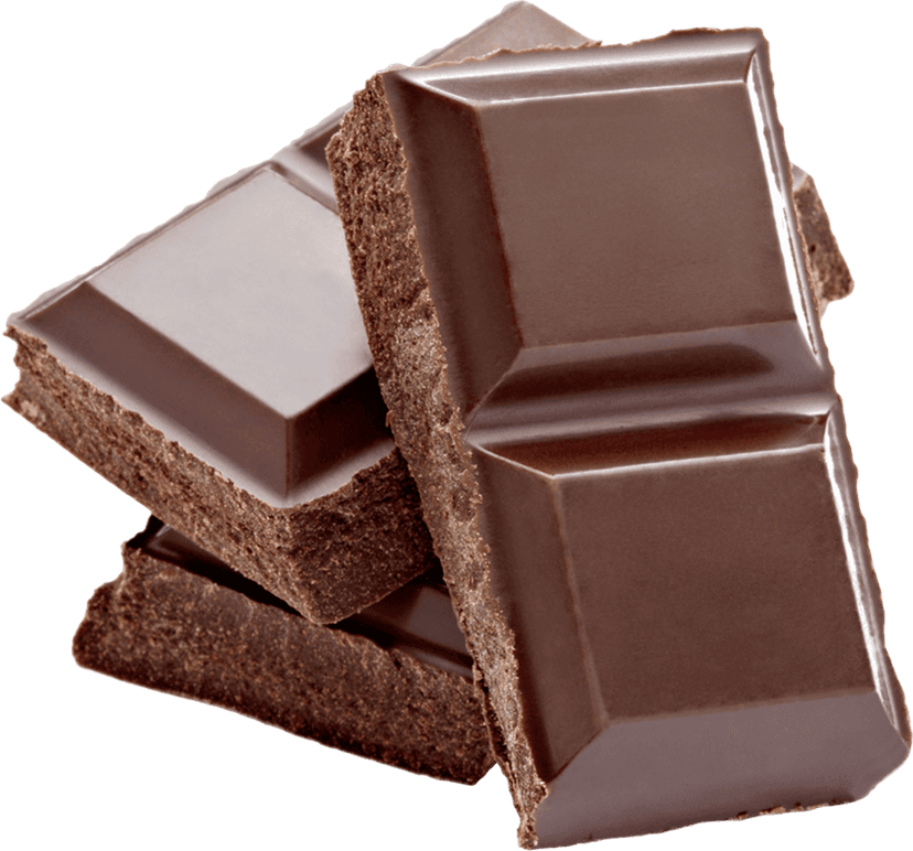 Chocolate bars illustration showing dark cocoa blocks and white creamy candy pieces on a transparent background.