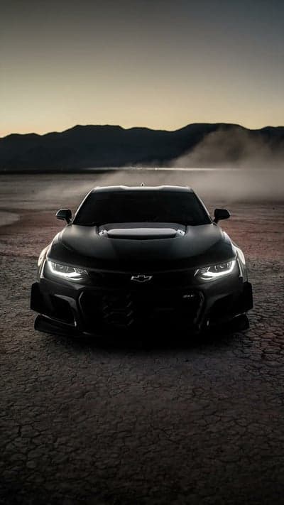 Black Chevrolet Camaro ZL1 in Dramatic Desert Landscape