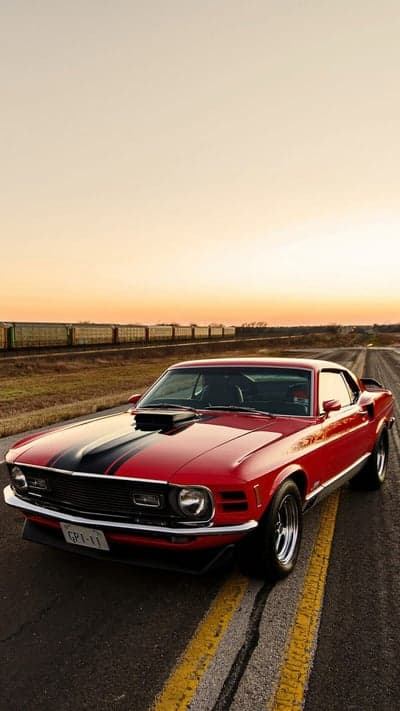 1970 Mustang Mach 1 Sunset Road Trip Phone Wallpaper
