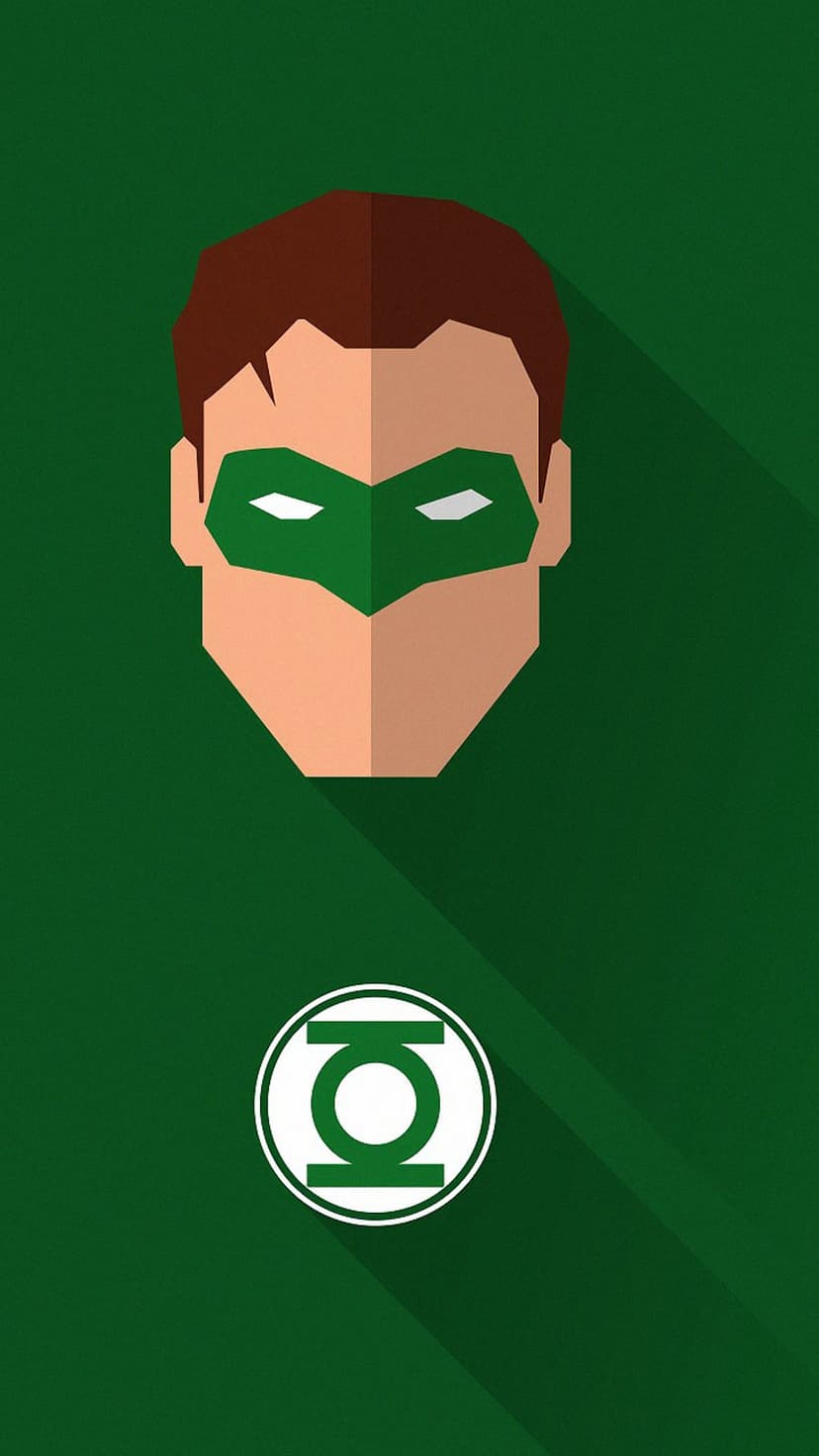 Hal Jordan wearing a green mask with white eyes above a circular lantern symbol on a dark green background.