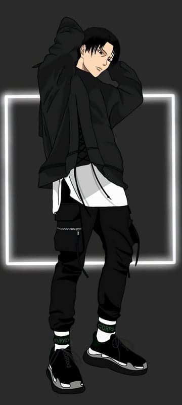 Anime character in stylish black streetwear with neon frame