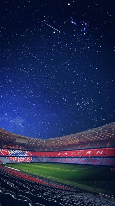 Bayern Munich stadium under a starry night sky