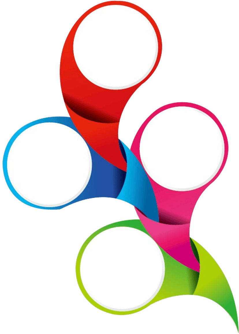 Assorted color frame shapes and irregular geometric presentation elements displayed on a transparent background.