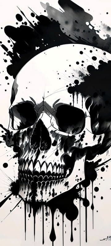 Abstract Ink Splatter Skull Art