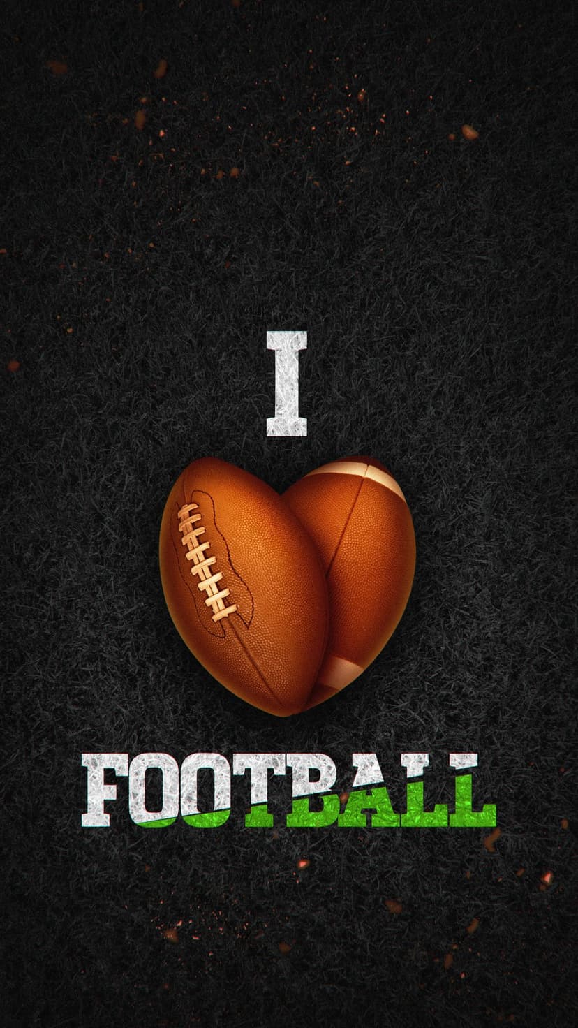 Heart shape made of two footballs sits between the letter I and green gradient typography on a plain background.