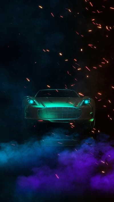 Futuristic Sports Car with Neon Lights and Sparks