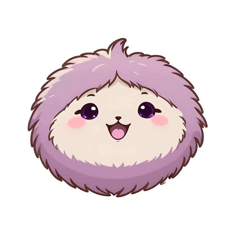 Lavender fluffy creature sticker featuring purple fur, glossy dark eyes, and a white border on a plain background.