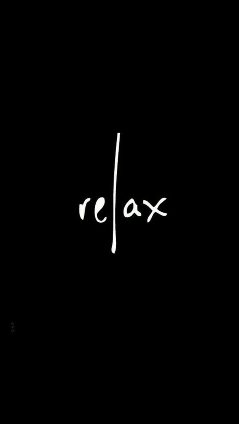 Relax text in white cursive script on a solid black background with a thin vertical line through the center.