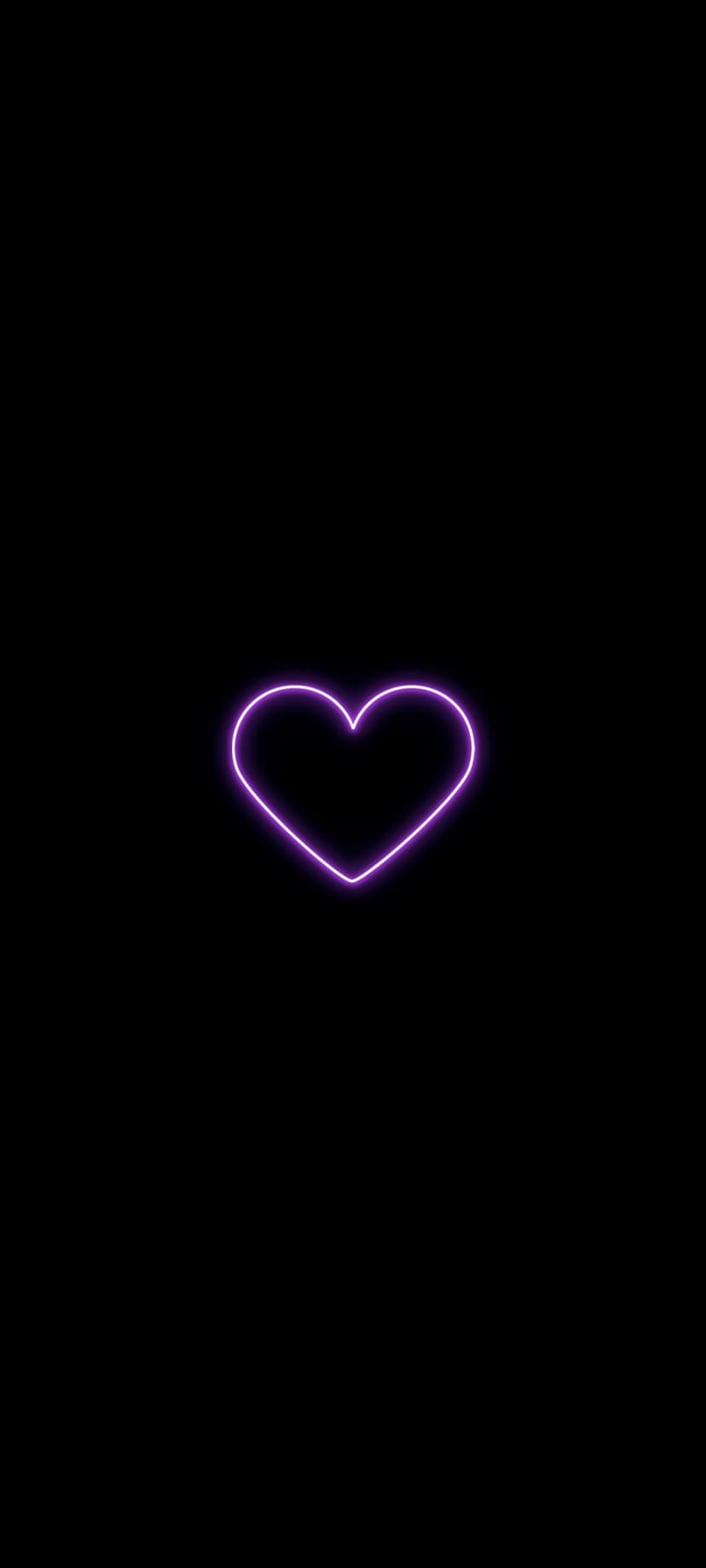Luminous violet heart outline glowing against a solid black backdrop with subtle purple light diffraction.