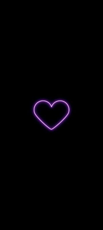 Purple Neon Heart on Black Background Wallpaper