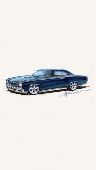 Classic Blue Pontiac Bonneville Coupe Car Sketch