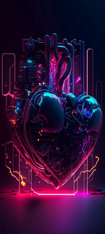 Cybernetic Heart Neon Abstract Art