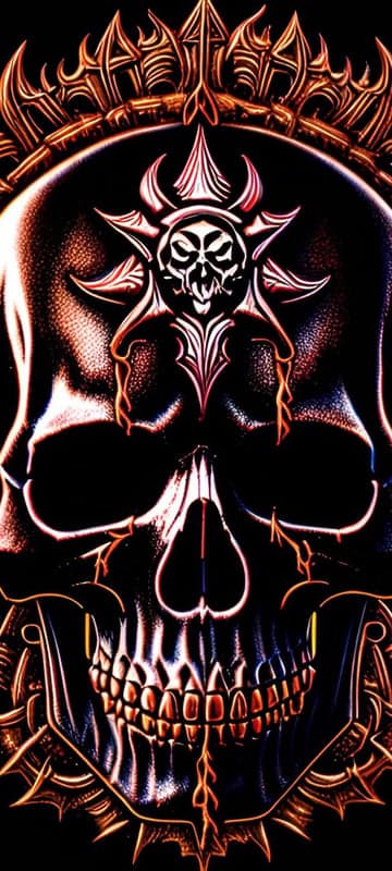 Gothic Skull with Ornate Crown and Fiery Accents