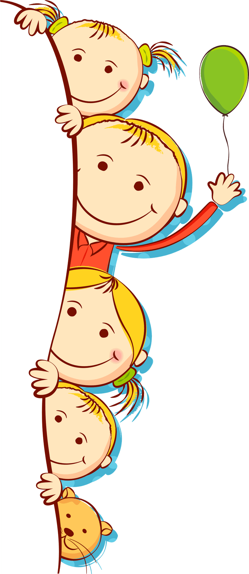 Children group cartoon illustration featuring diverse kids standing together in a vibrant flat vector style.