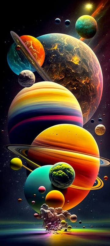 Vibrant Cosmic Landscape with Planets and Nebula