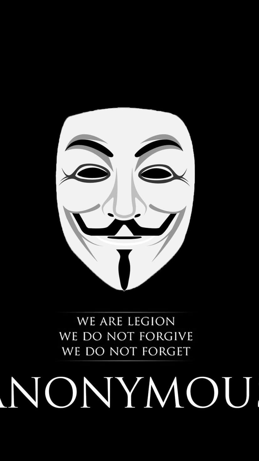 Guy Fawkes mask above white text on a black background, featuring phrases about legion and forgetting.