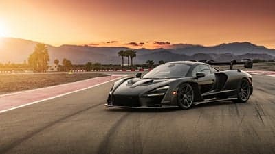 Matte Black McLaren Senna Supercar at Sunset Desktop Wallpaper