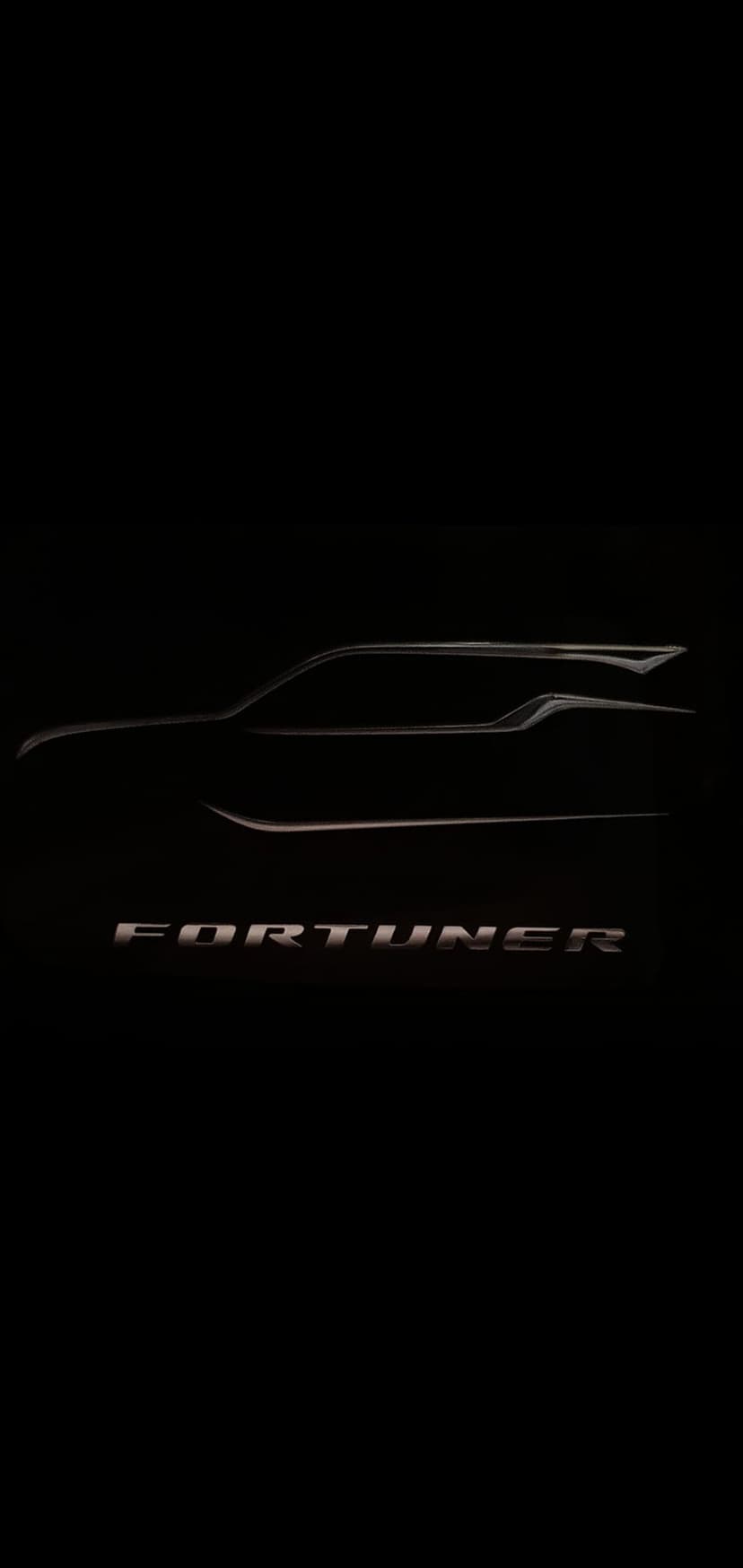 Toyota Fortuner SUV silhouette with glowing model lettering against a solid black backdrop for mobile displays.