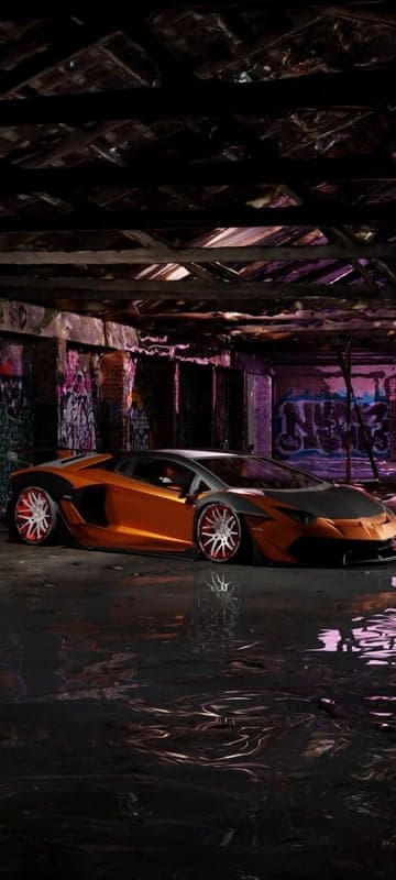 Orange Lamborghini Aventador in Graffiti-Covered Urban Tunnel